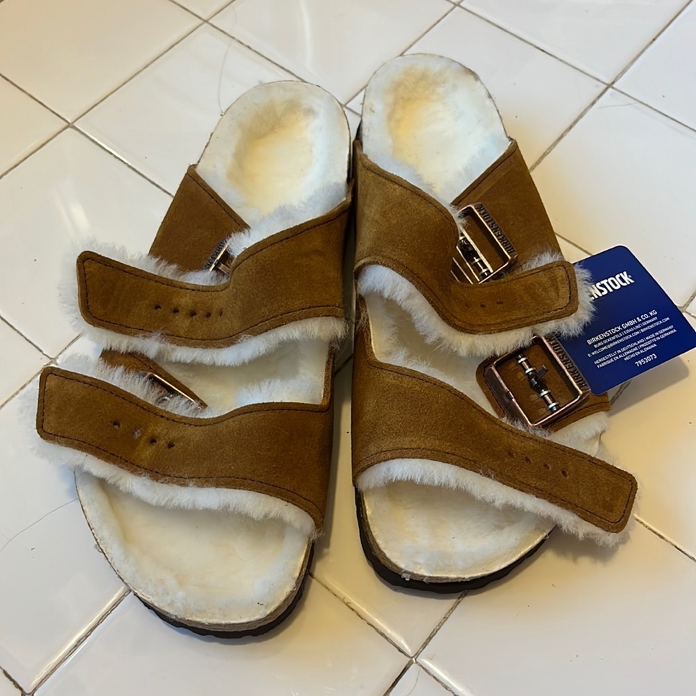 NWT Birkenstock Arizona Shearling Suede Leather Size 10 Mink Suede. - Picture 16 of 16